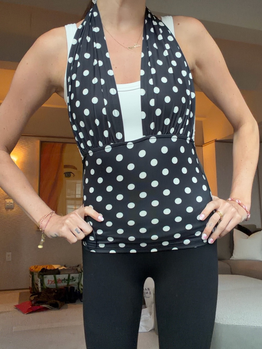 Lioness Black & White Polka Dot Halter Camisole